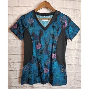 White Cross Scrub Top Womens Blue Hearts‎ Size S VNeck Stretch SidePanels 2 Pkts